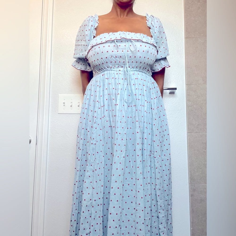 DÔEN
+ NET SUSTAIN Sol shirred Swiss-dot organic cotton-voile maxi dress - Picture 2 of 13